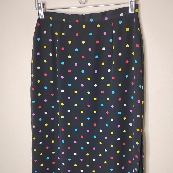 Vintage 80s Central Falls Polka Dot Skirt 6 New Wave Retro Chiffon Side Slit - Picture 4 of 11